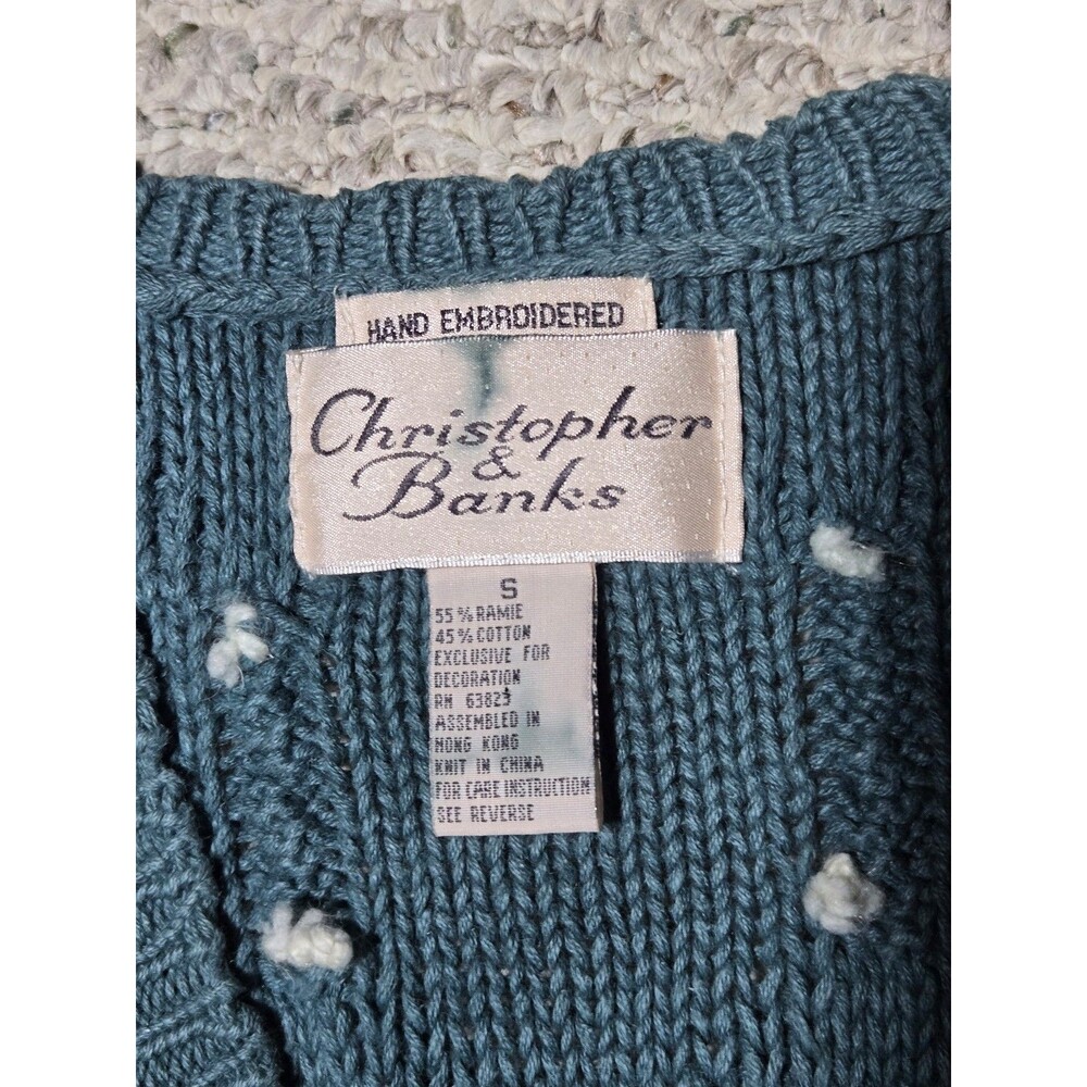 Christopher & Banks Hand Embroidered Knit Sweater Vest Floral Ramie Cotton Small - Picture 3 of 6